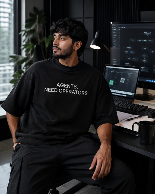 AGENTS. NEED OPERATORS. black oversized terry t-shirt by BYTWEAR - worn by model