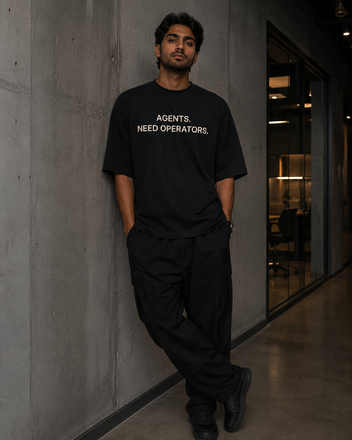 AGENTS. NEED OPERATORS. black oversized terry t-shirt by BYTWEAR - product photo 7