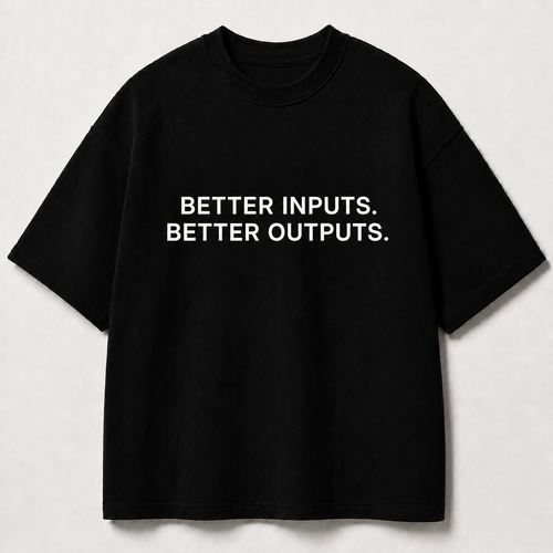 BETTER INPUTS. BETTER OUTPUTS. black oversized terry t-shirt by BYTWEAR - front view