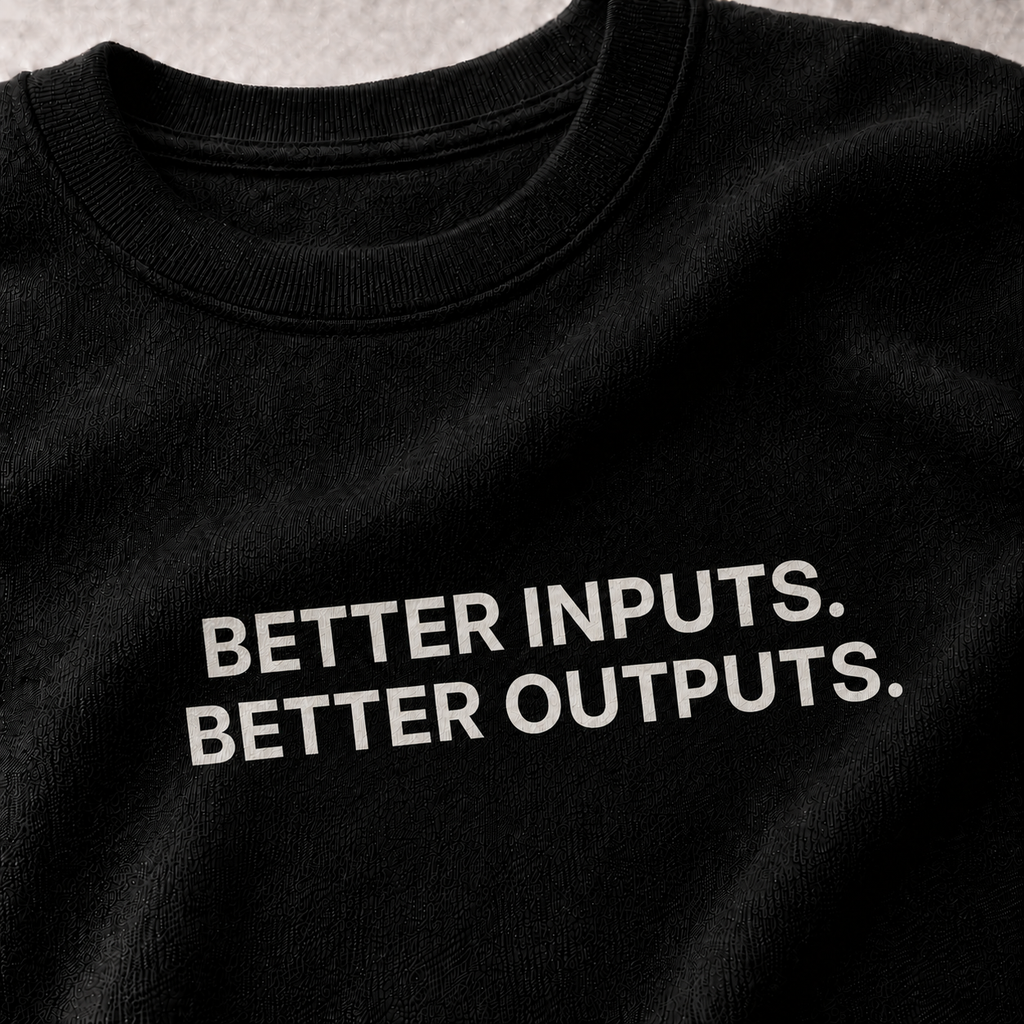 BETTER INPUTS. BETTER OUTPUTS. black oversized terry t-shirt by BYTWEAR - fabric and print detail