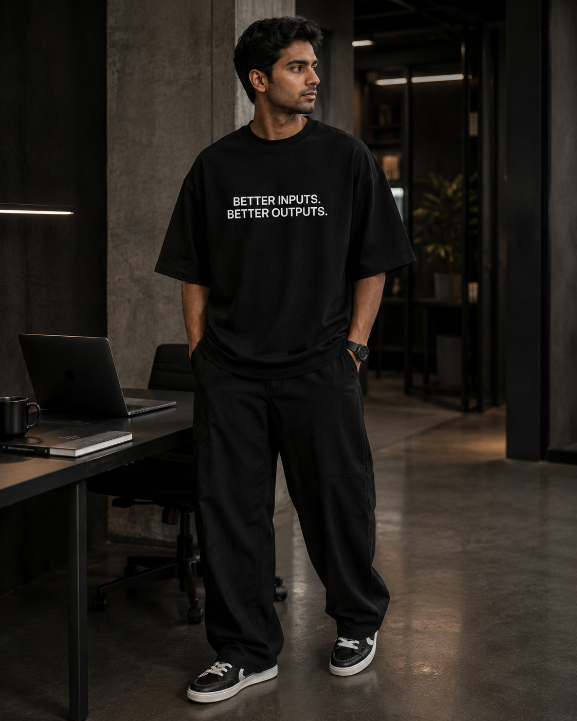 BETTER INPUTS. BETTER OUTPUTS. black oversized terry t-shirt by BYTWEAR - product photo 7