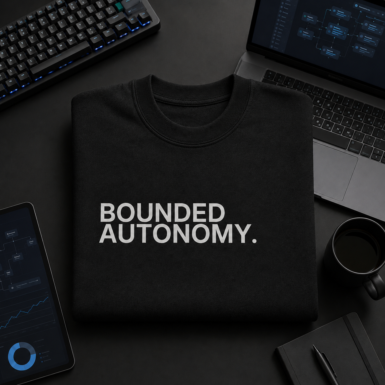 BOUNDED AUTONOMY. black oversized terry t-shirt by BYTWEAR - worn by model