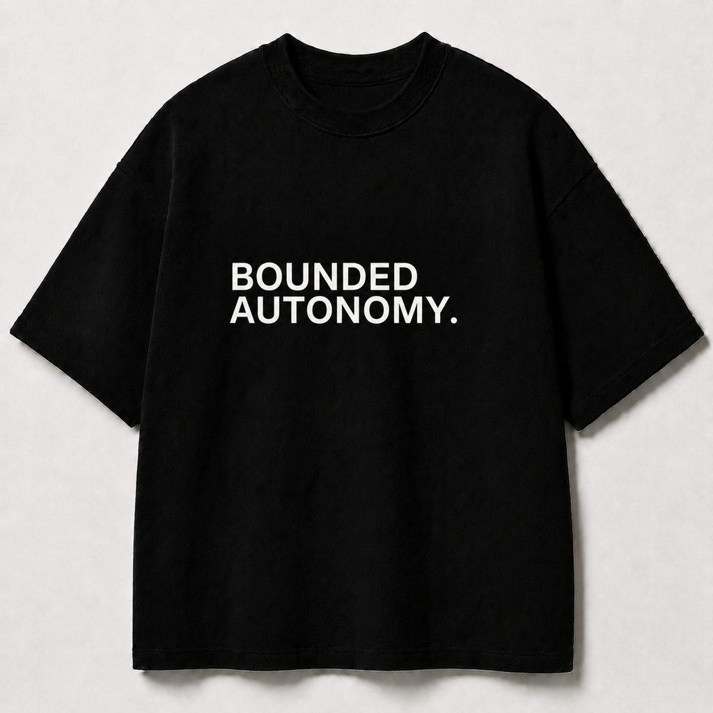 BOUNDED AUTONOMY. black oversized terry t-shirt by BYTWEAR - front view