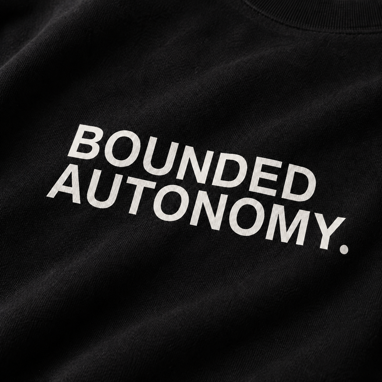 BOUNDED AUTONOMY. black oversized terry t-shirt by BYTWEAR - fabric and print detail