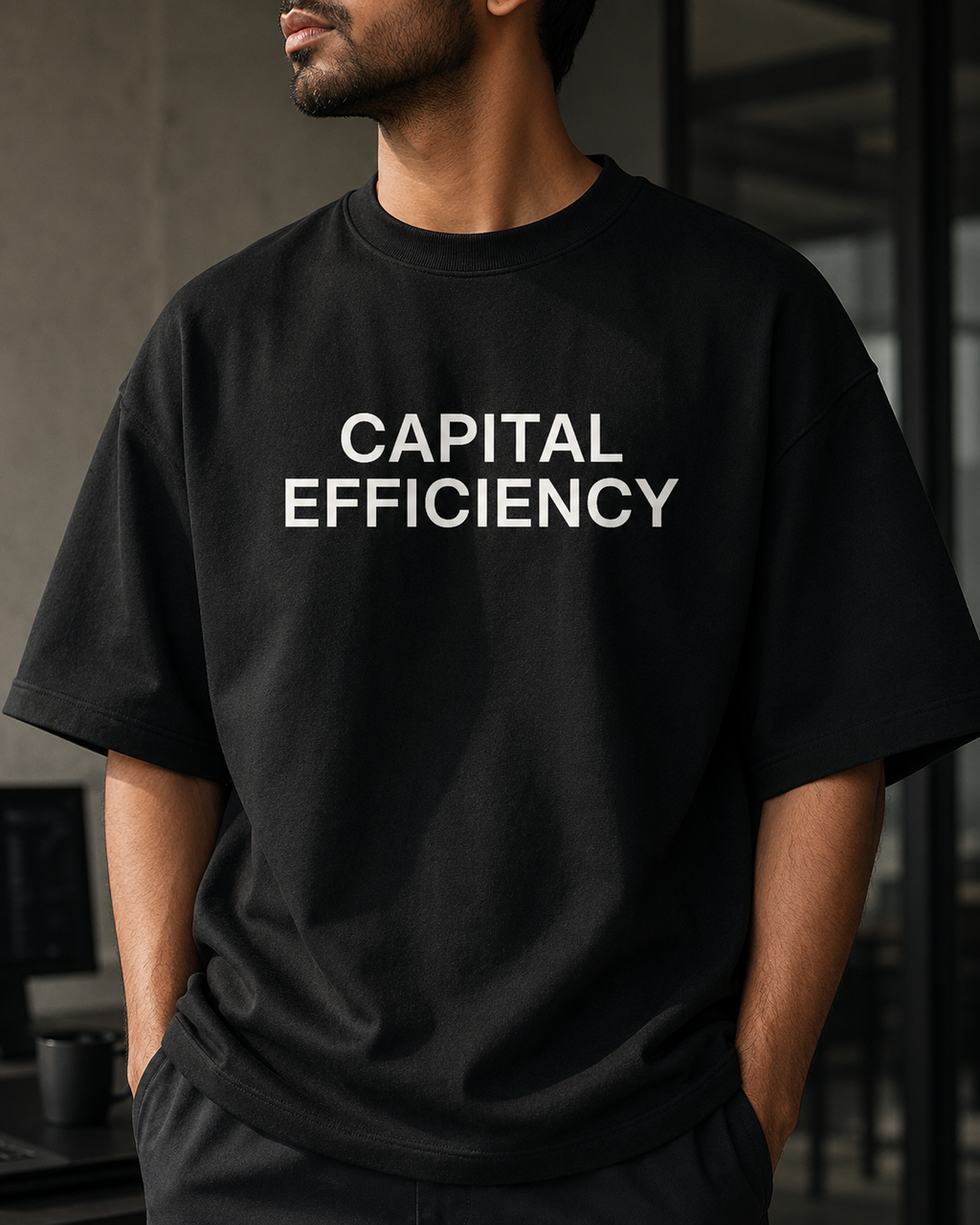 CAPITAL EFFICIENCY black oversized terry t-shirt by BYTWEAR - oversized fit detail