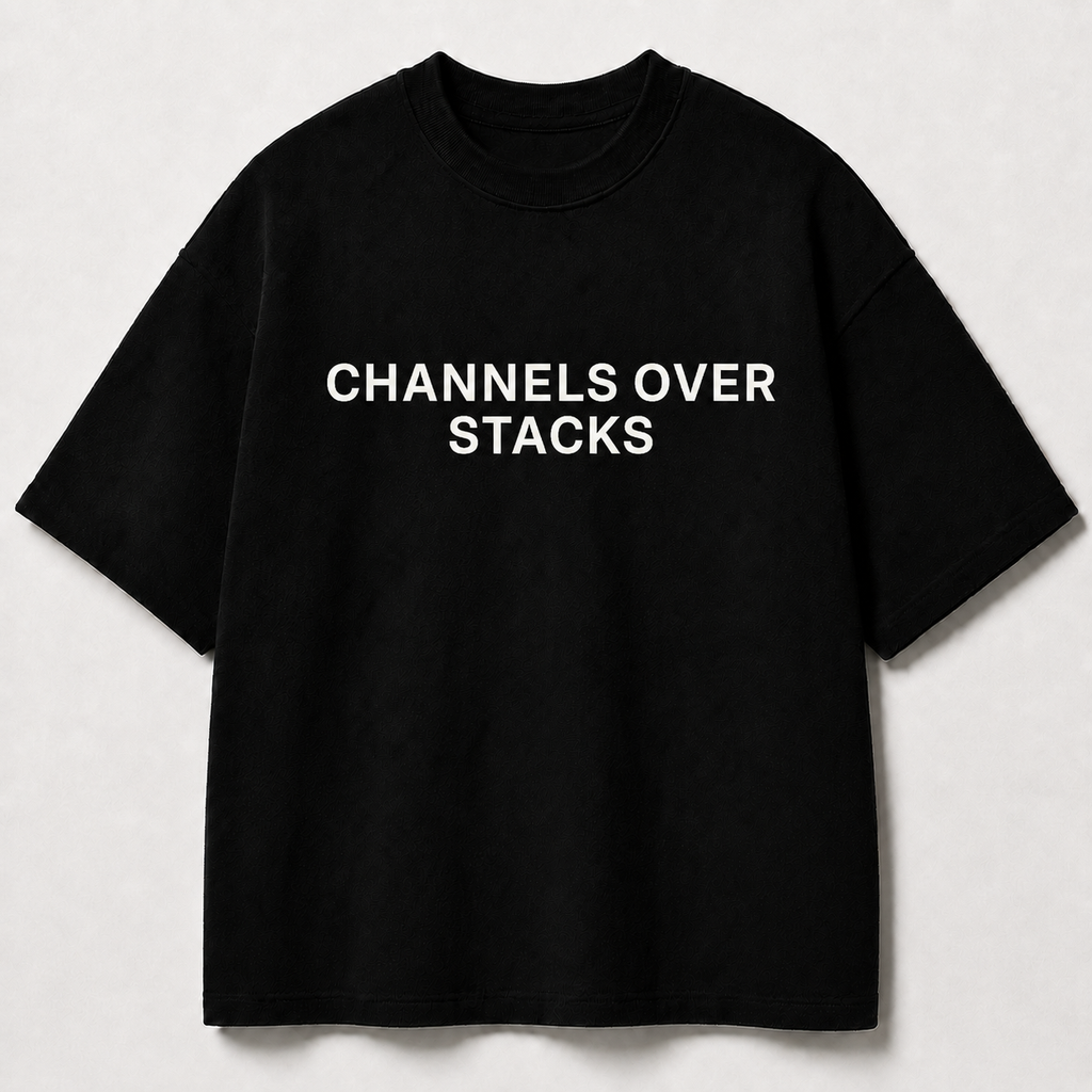 CHANNELS OVER STACKS black oversized terry t-shirt by BYTWEAR - front view