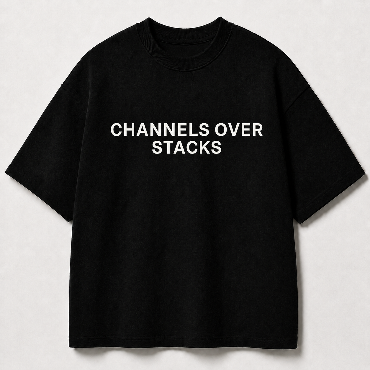 CHANNELS OVER STACKS black oversized terry t-shirt by BYTWEAR - front view