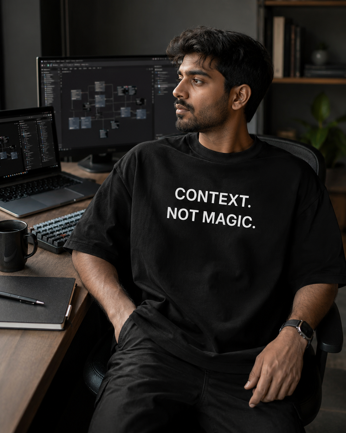CONTEXT. NOT MAGIC. black oversized terry t-shirt by BYTWEAR - worn by model