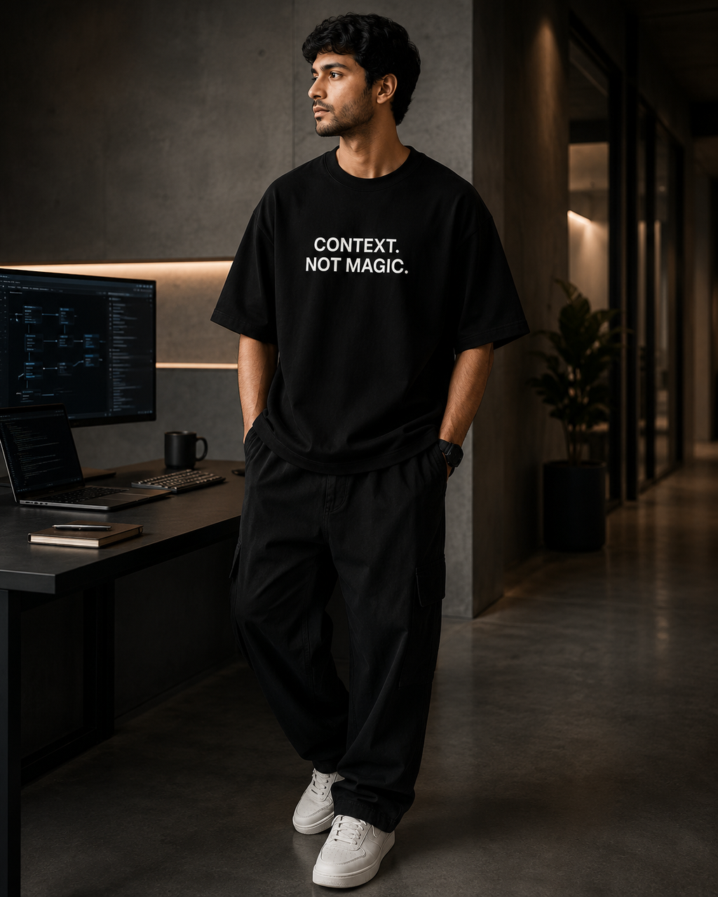 CONTEXT. NOT MAGIC. black oversized terry t-shirt by BYTWEAR - product photo 7