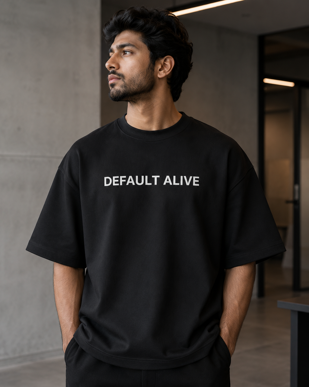 DEFAULT ALIVE black oversized terry t-shirt by BYTWEAR - oversized fit detail