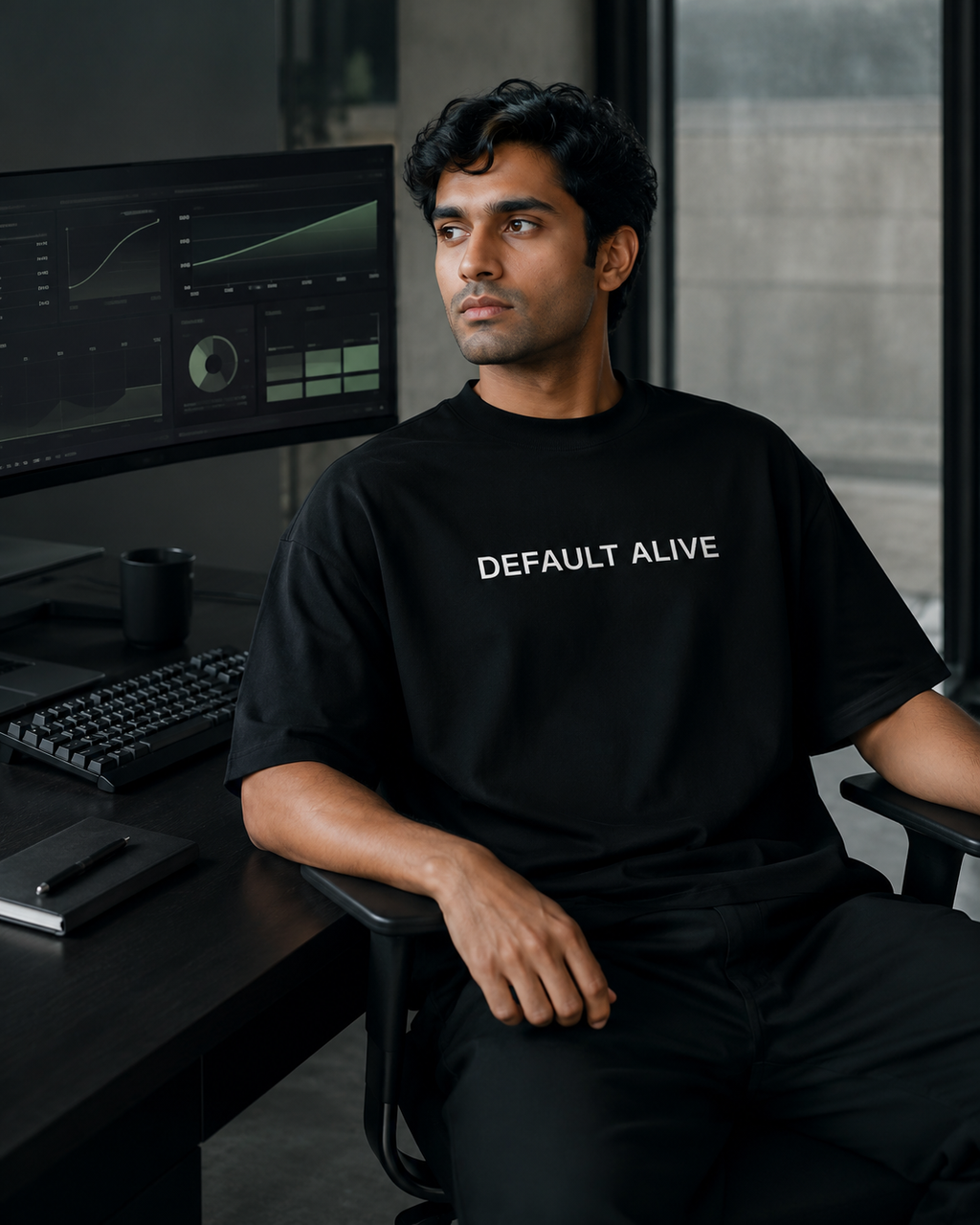DEFAULT ALIVE black oversized terry t-shirt by BYTWEAR - worn by model