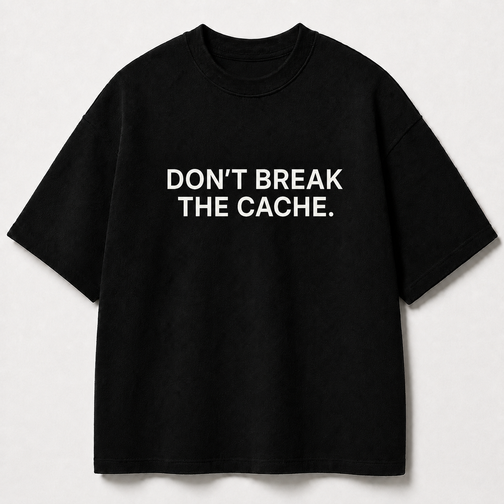 DON'T BREAK THE CACHE. black oversized terry t-shirt by BYTWEAR - front view