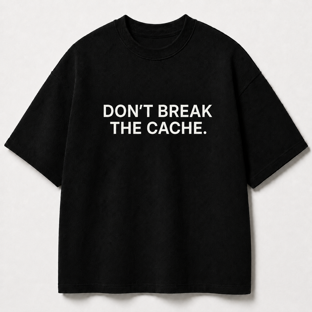 DON'T BREAK THE CACHE. black oversized terry t-shirt by BYTWEAR - front view