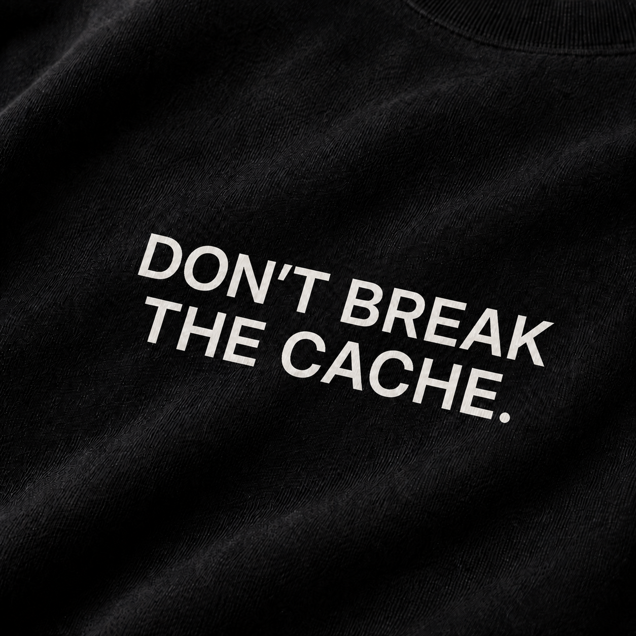 DON'T BREAK THE CACHE. black oversized terry t-shirt by BYTWEAR - fabric and print detail