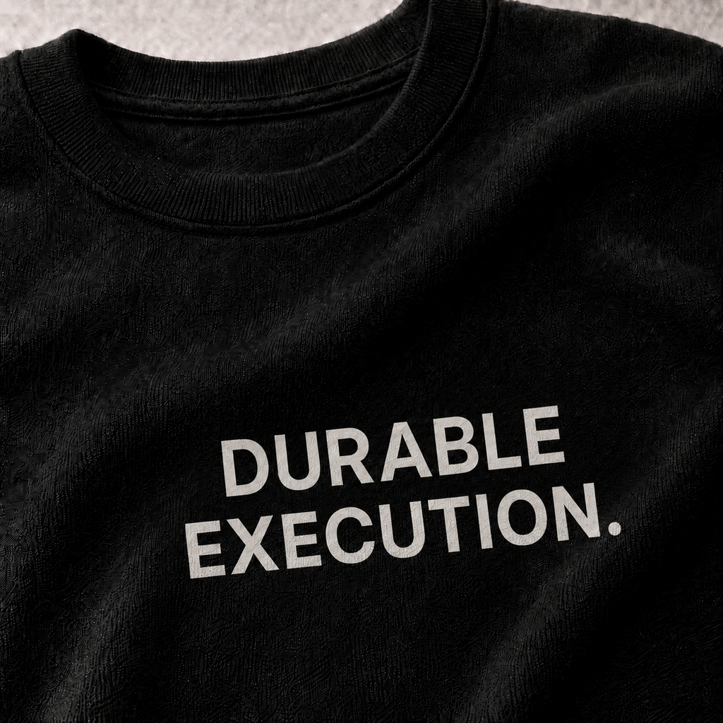 DURABLE EXECUTION. black oversized terry t-shirt by BYTWEAR - fabric and print detail