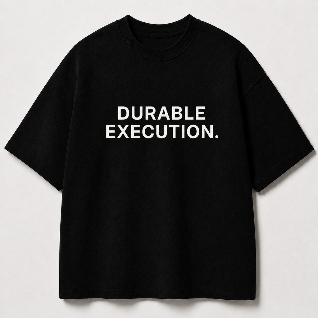 DURABLE EXECUTION. black oversized terry t-shirt by BYTWEAR - front view