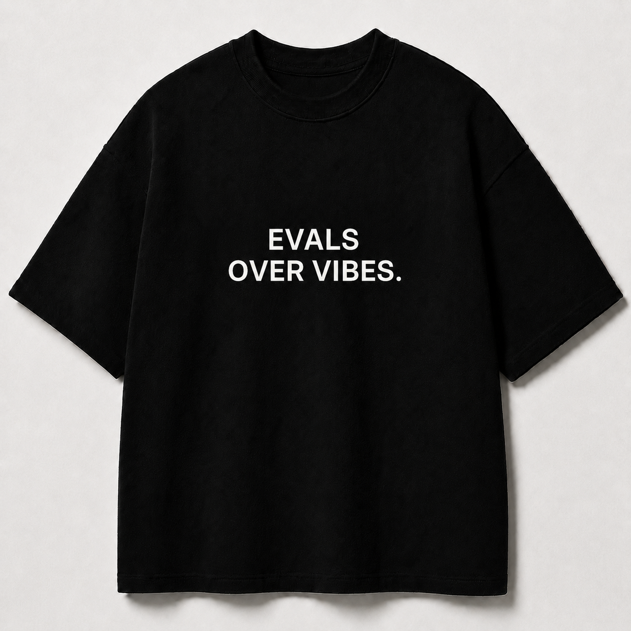 EVALS OVER VIBES. black oversized terry t-shirt by BYTWEAR - front view