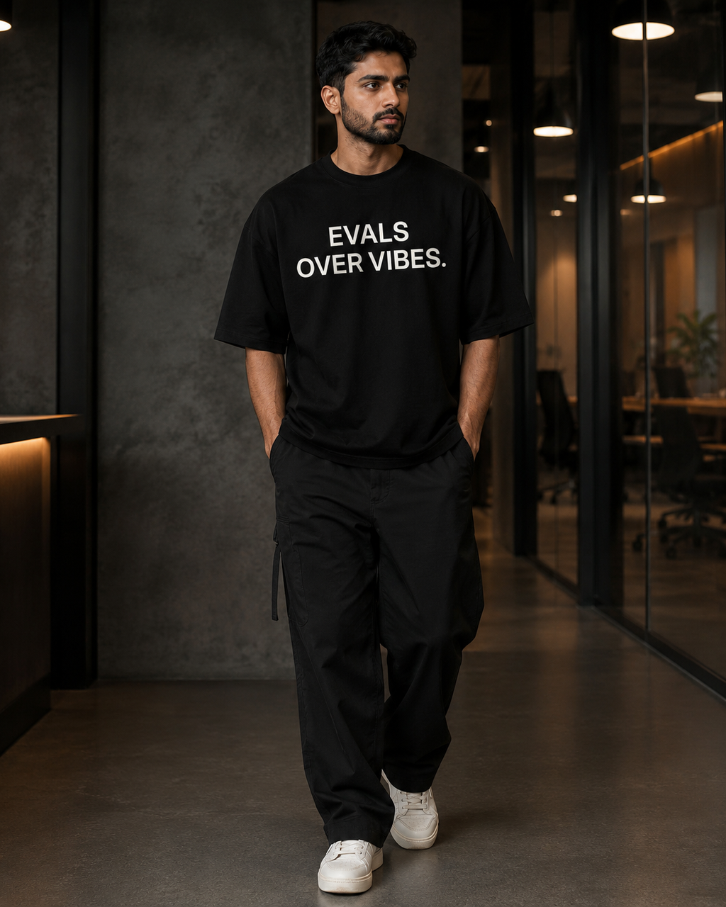 EVALS OVER VIBES. black oversized terry t-shirt by BYTWEAR - product photo 7