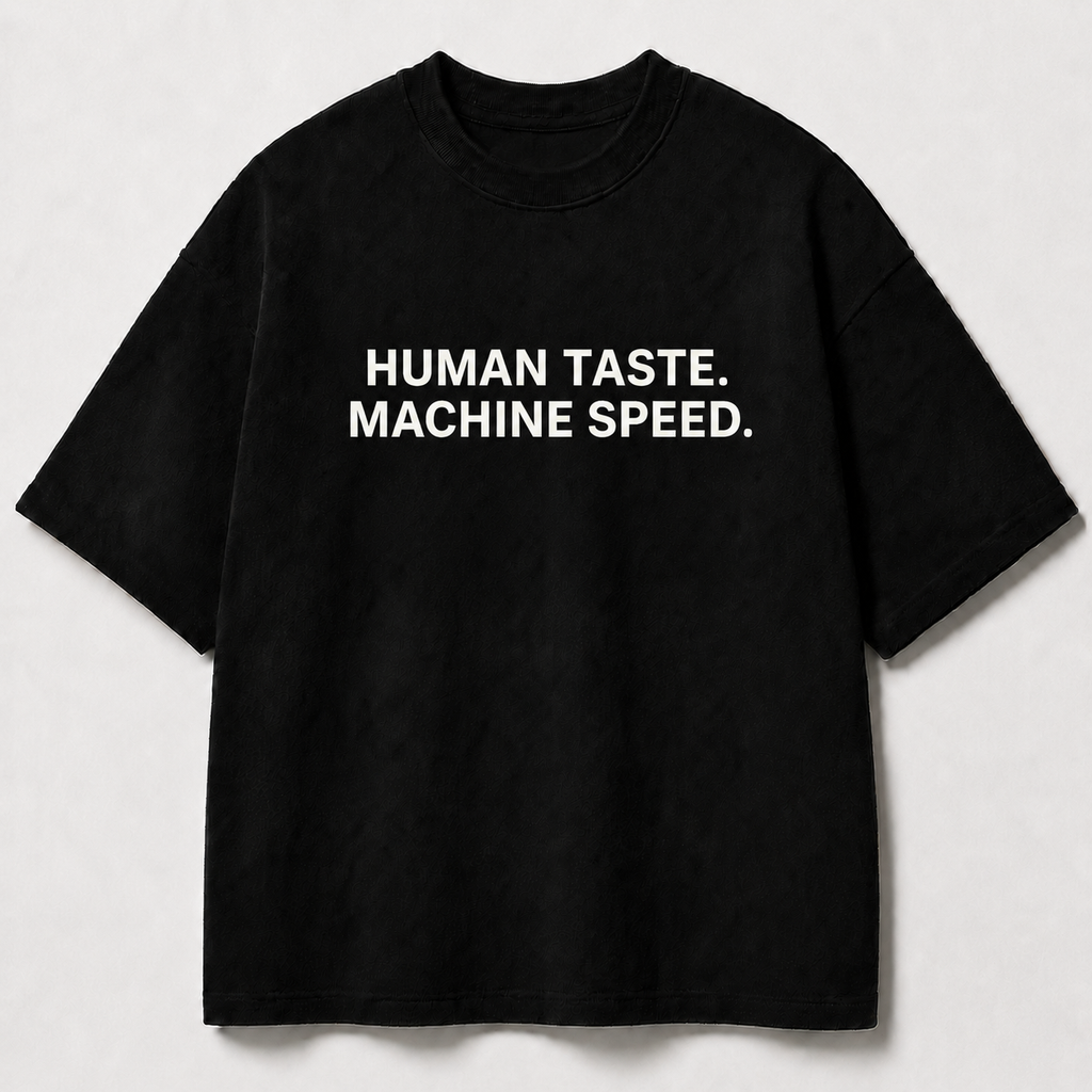 HUMAN TASTE. MACHINE SPEED. black oversized terry t-shirt by BYTWEAR - front view