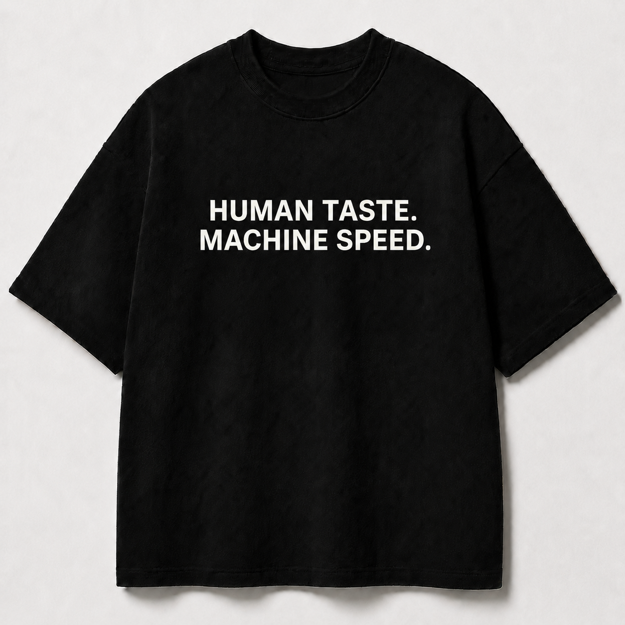 HUMAN TASTE. MACHINE SPEED. black oversized terry t-shirt by BYTWEAR - front view