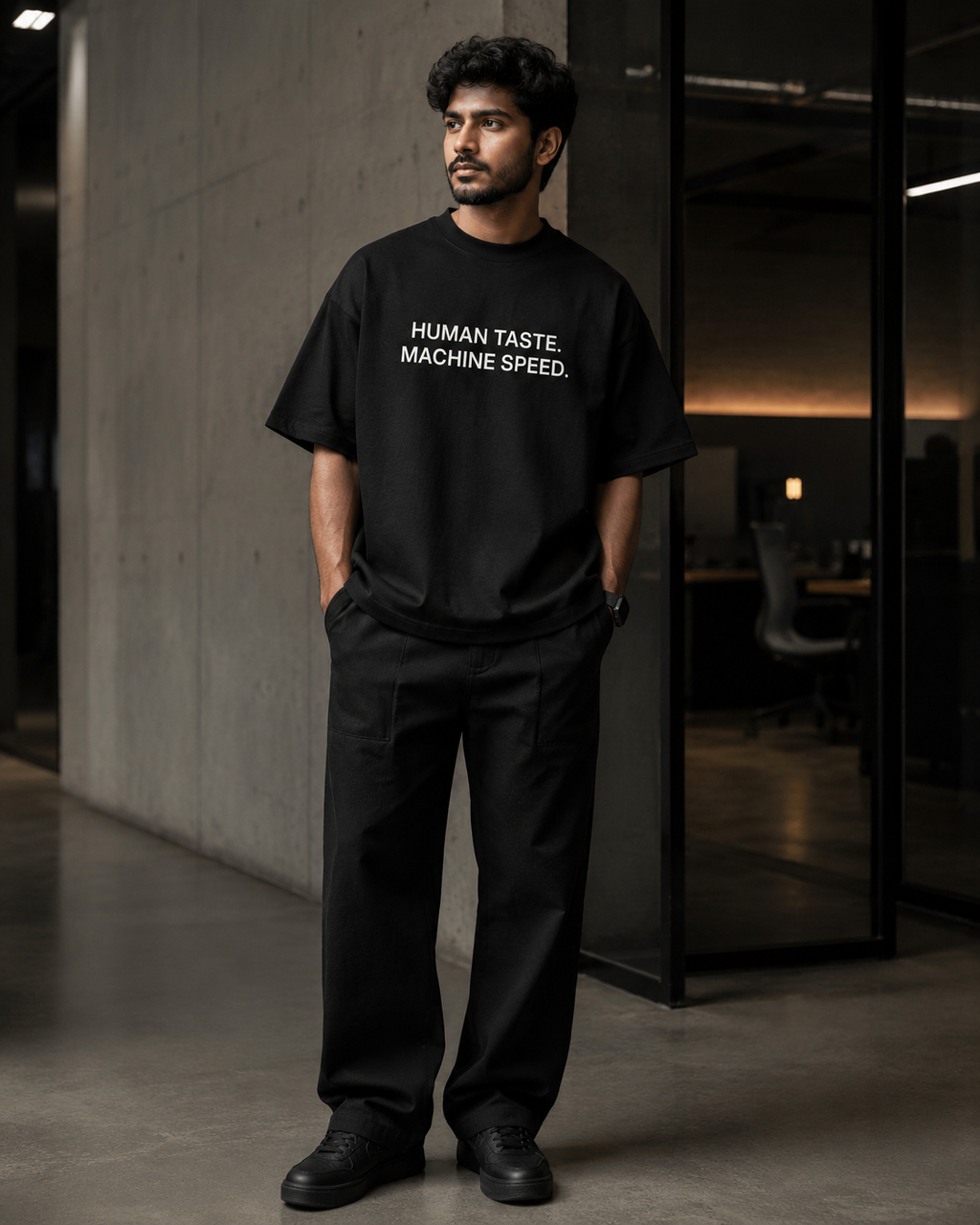 HUMAN TASTE. MACHINE SPEED. black oversized terry t-shirt by BYTWEAR - product photo 7