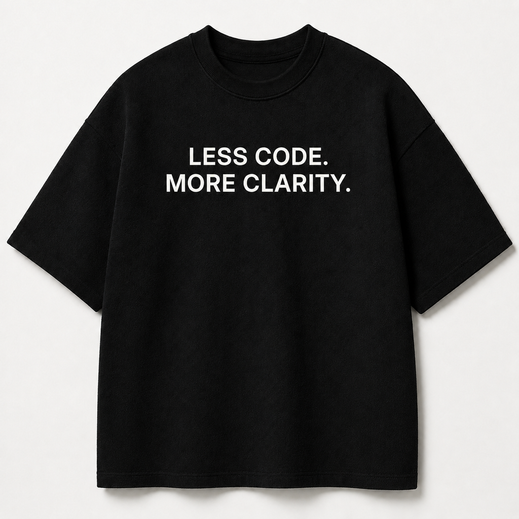 LESS CODE. MORE CLARITY. black oversized terry t-shirt by BYTWEAR - front view