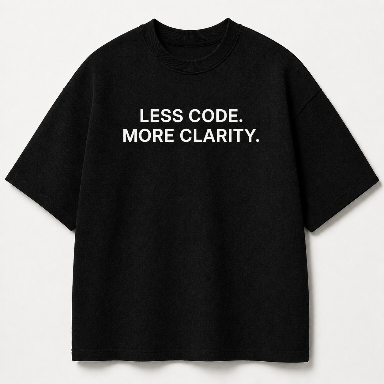 LESS CODE. MORE CLARITY. black oversized terry t-shirt by BYTWEAR - front view