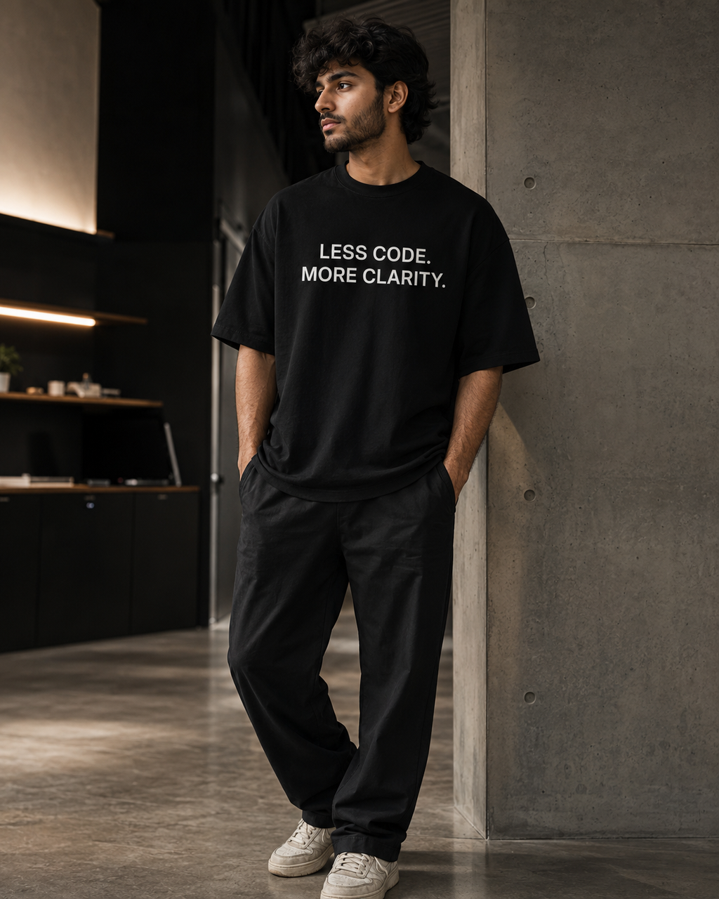 LESS CODE. MORE CLARITY. black oversized terry t-shirt by BYTWEAR - product photo 7