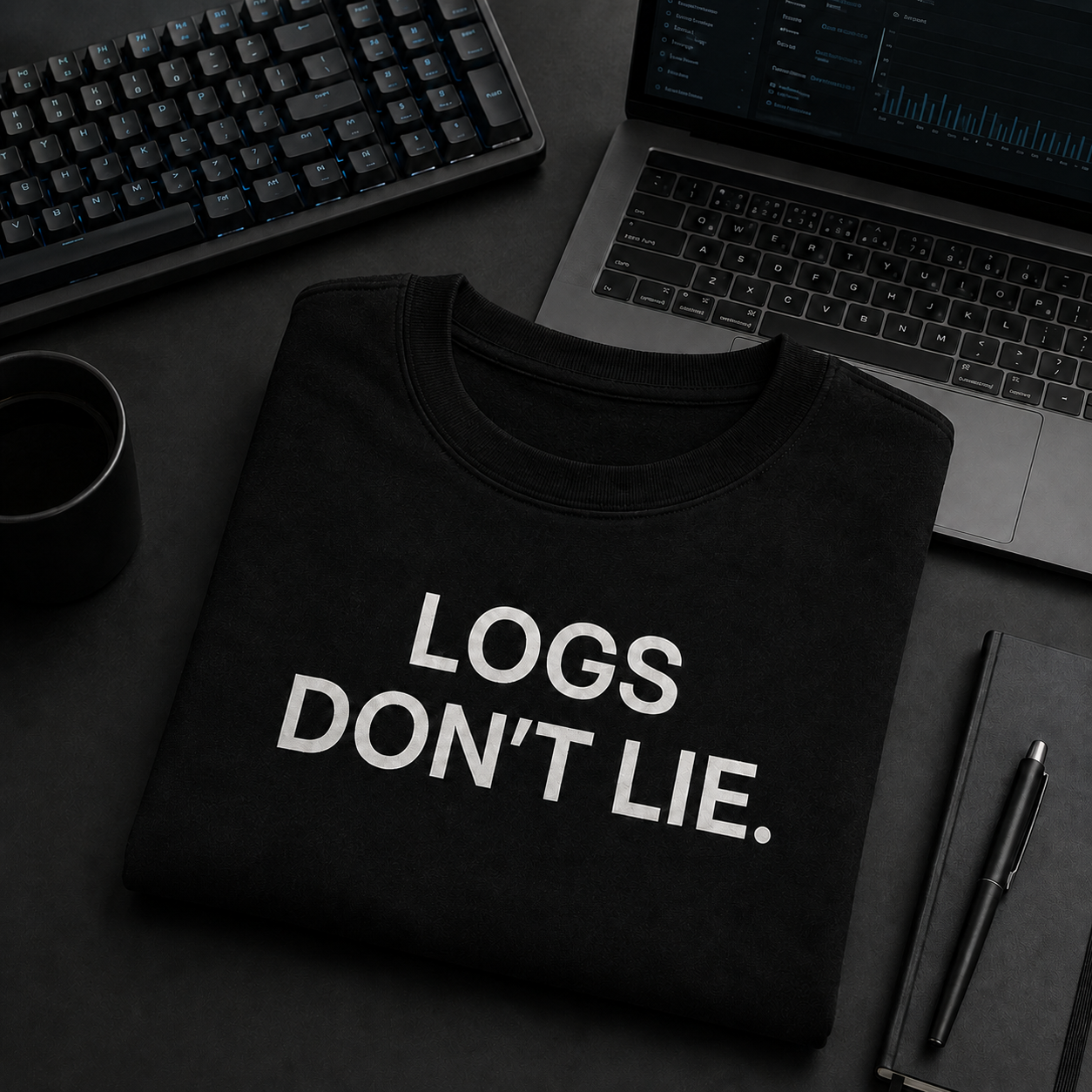 LOGS DON’T LIE. black oversized terry t-shirt by BYTWEAR - worn by model