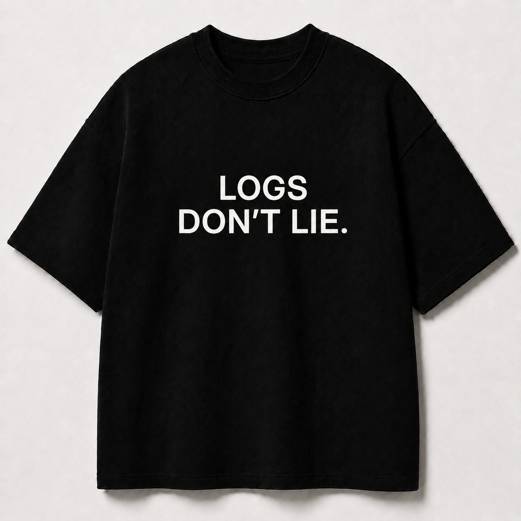 LOGS DON’T LIE. black oversized terry t-shirt by BYTWEAR - front view