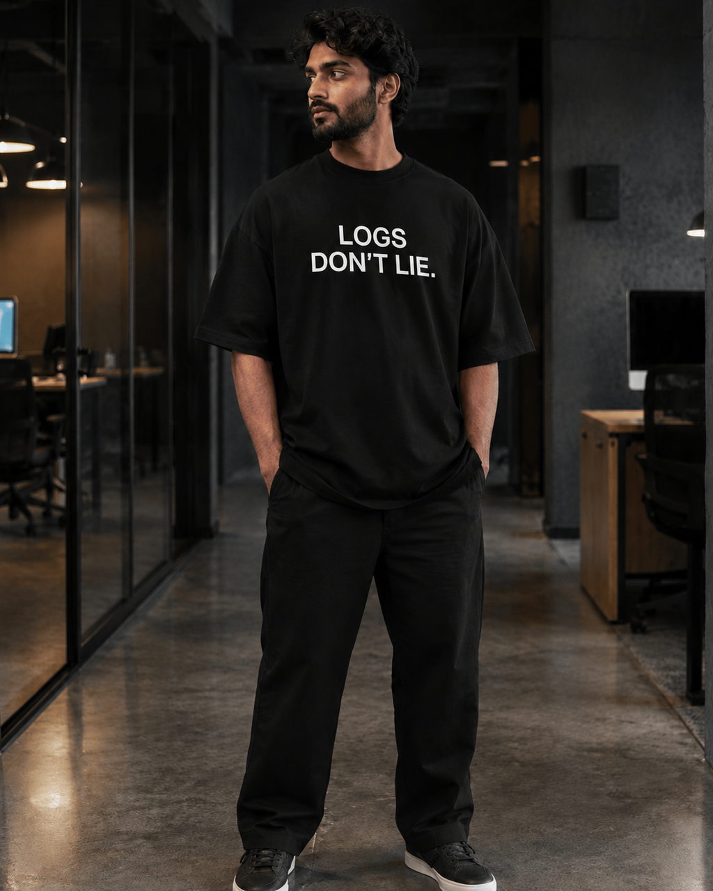 LOGS DON’T LIE. black oversized terry t-shirt by BYTWEAR - product photo 7