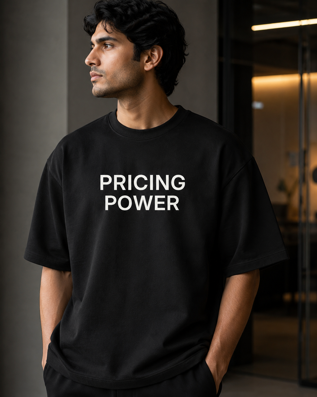 PRICING POWER black oversized terry t-shirt by BYTWEAR - oversized fit detail