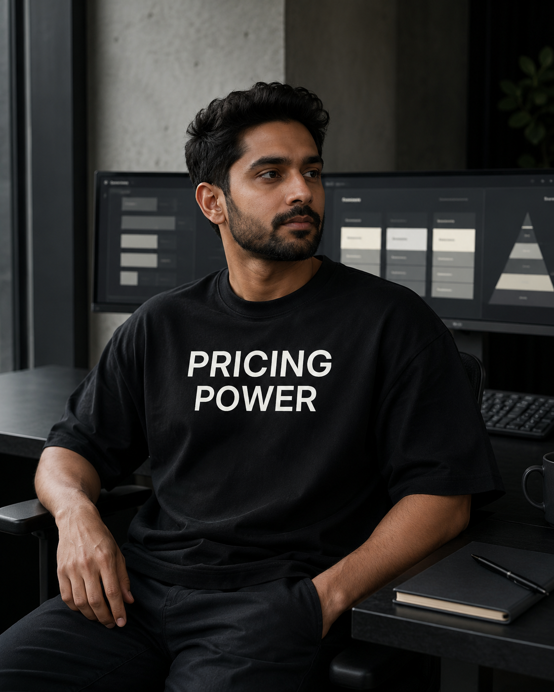 PRICING POWER black oversized terry t-shirt by BYTWEAR - worn by model
