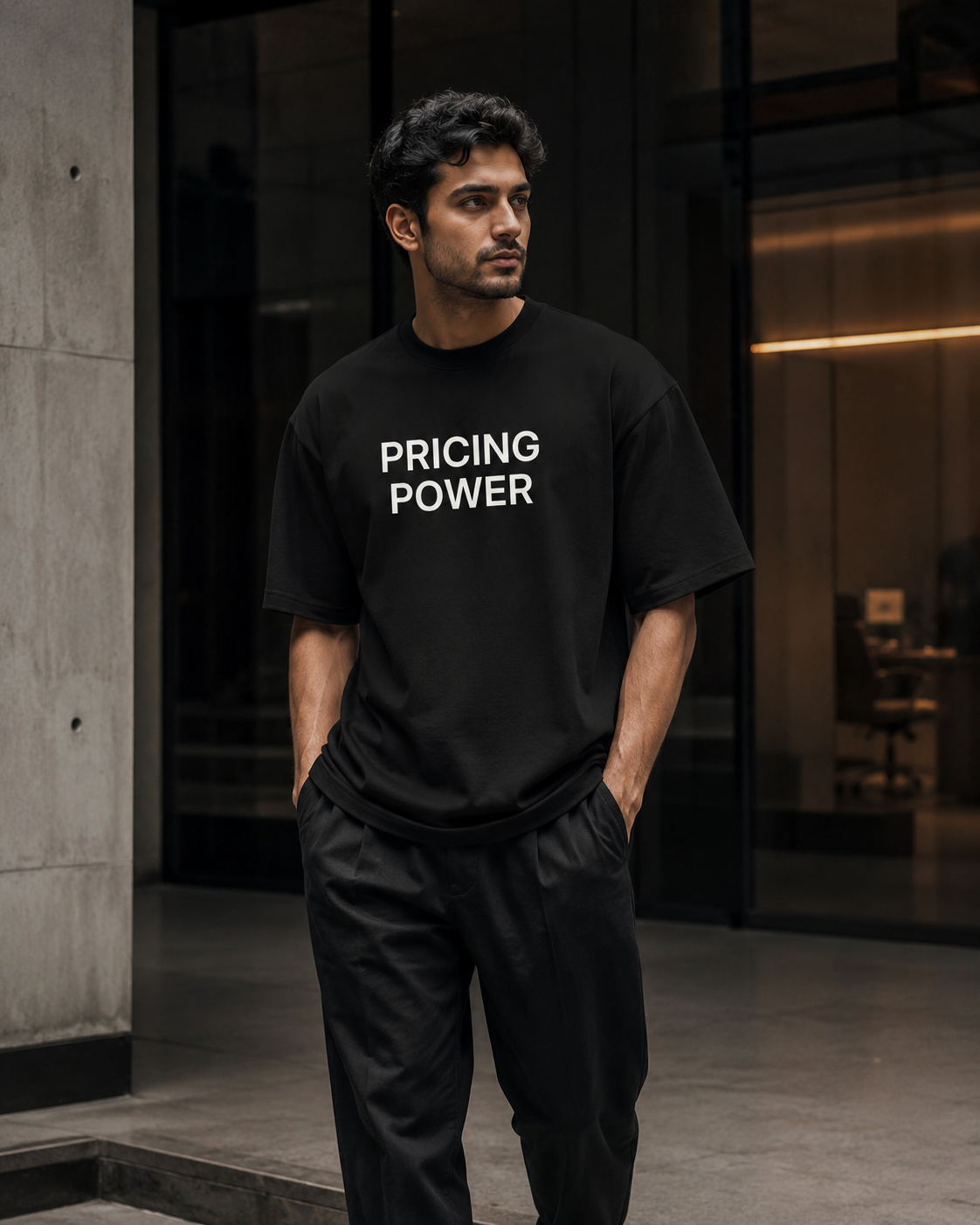 PRICING POWER black oversized terry t-shirt by BYTWEAR - styled streetwear look