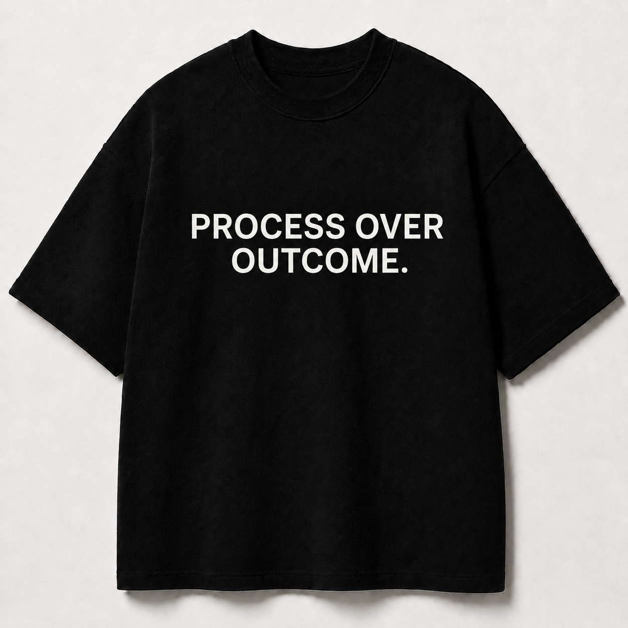 PROCESS OVER OUTCOME. black oversized terry t-shirt by BYTWEAR - front view