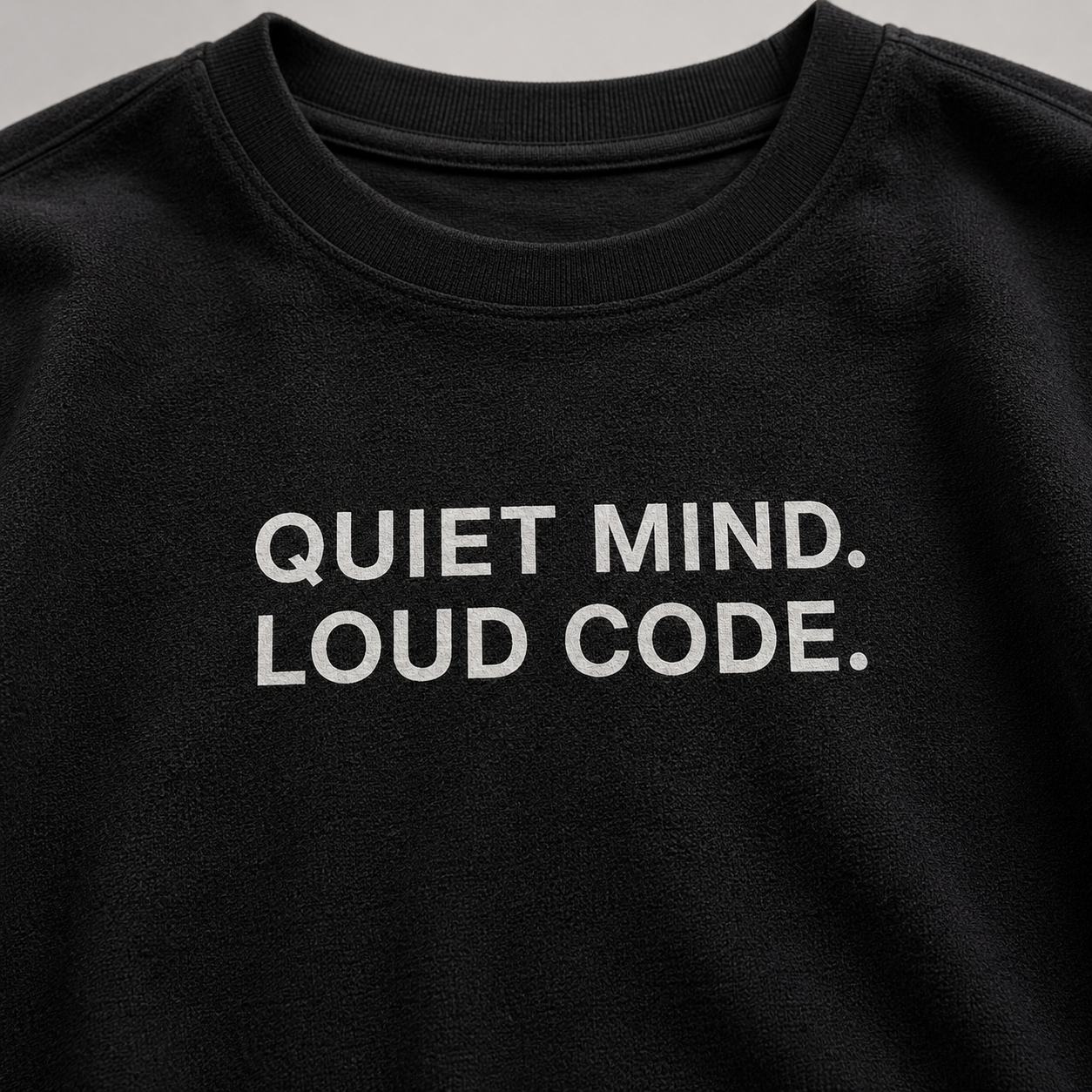QUIET MIND. LOUD CODE. black oversized terry t-shirt by BYTWEAR - fabric and print detail