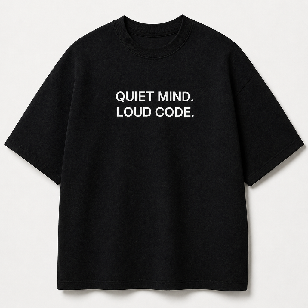 QUIET MIND. LOUD CODE. black oversized terry t-shirt by BYTWEAR - product photo 1