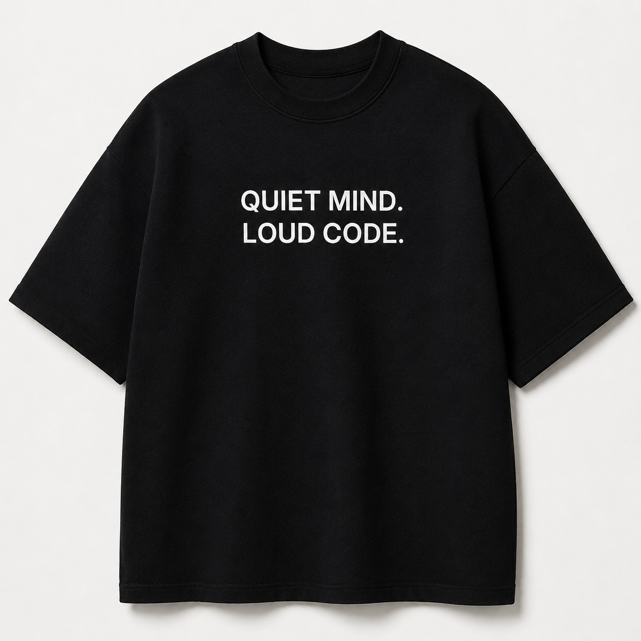 QUIET MIND. LOUD CODE. black oversized terry t-shirt by BYTWEAR - product photo 1