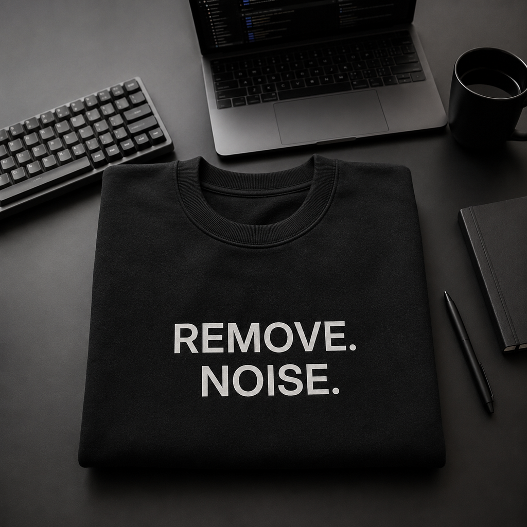 REMOVE. NOISE. black oversized terry t-shirt by BYTWEAR - worn by model