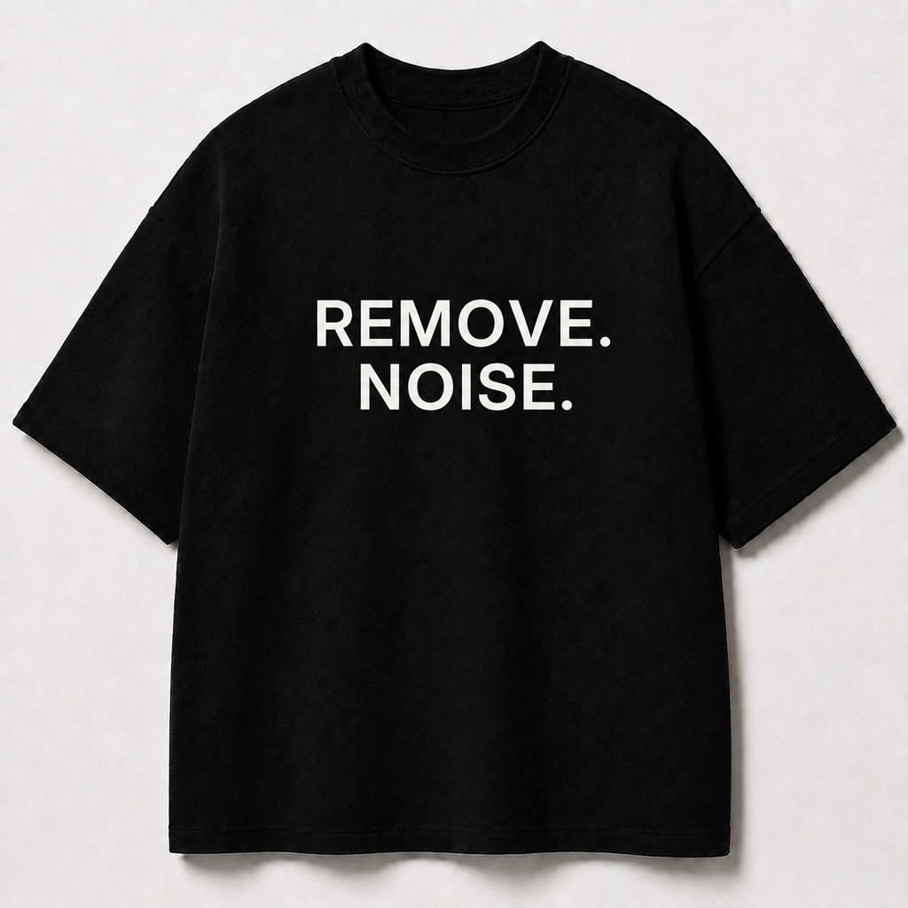 REMOVE. NOISE. black oversized terry t-shirt by BYTWEAR - front view