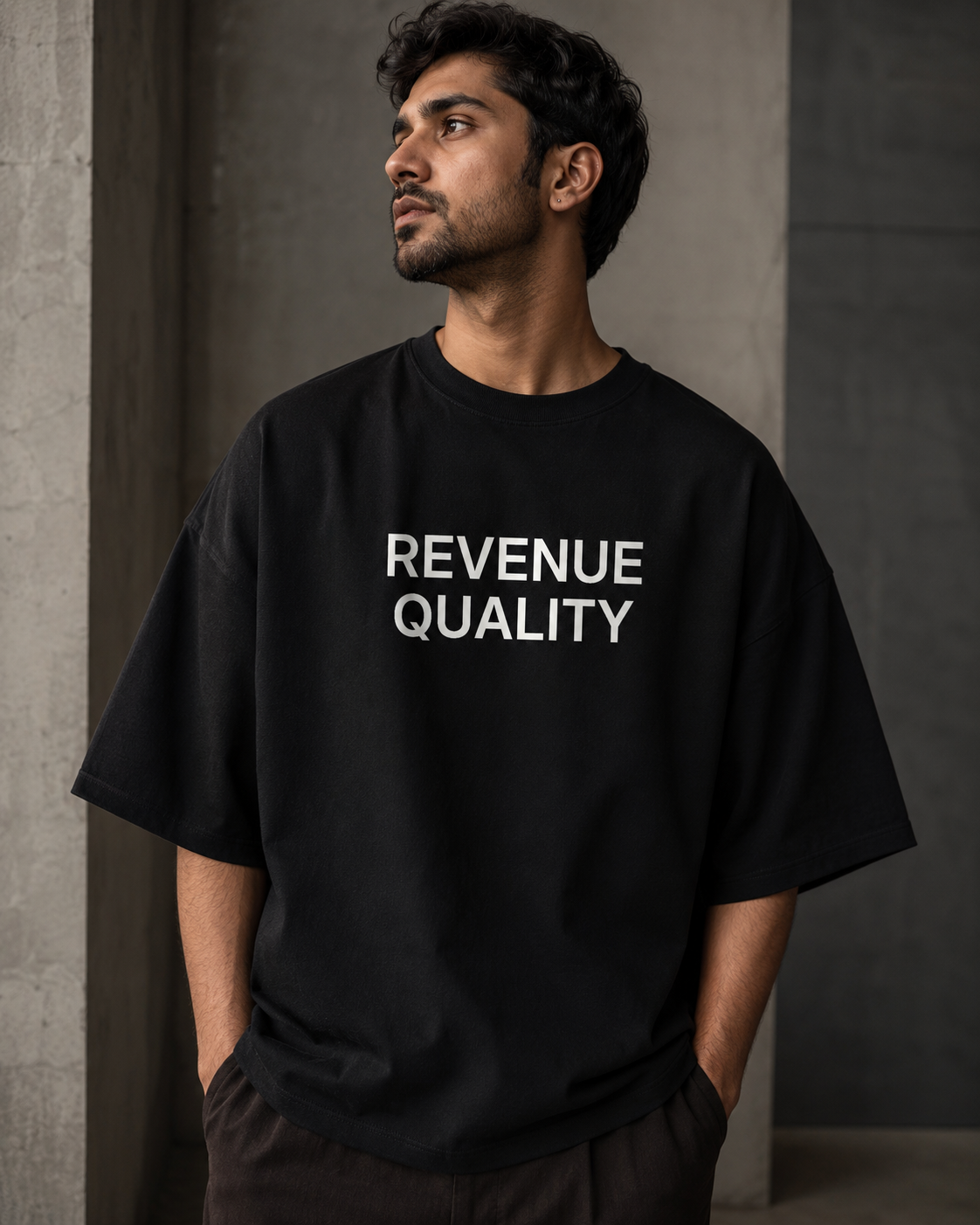 REVENUE QUALITY black oversized terry t-shirt by BYTWEAR - oversized fit detail