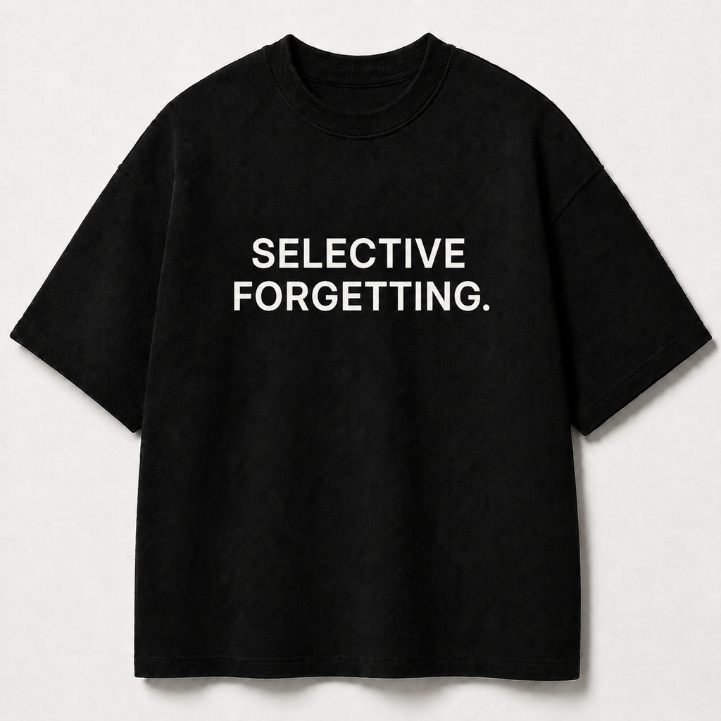 SELECTIVE FORGETTING. black oversized terry t-shirt by BYTWEAR - front view