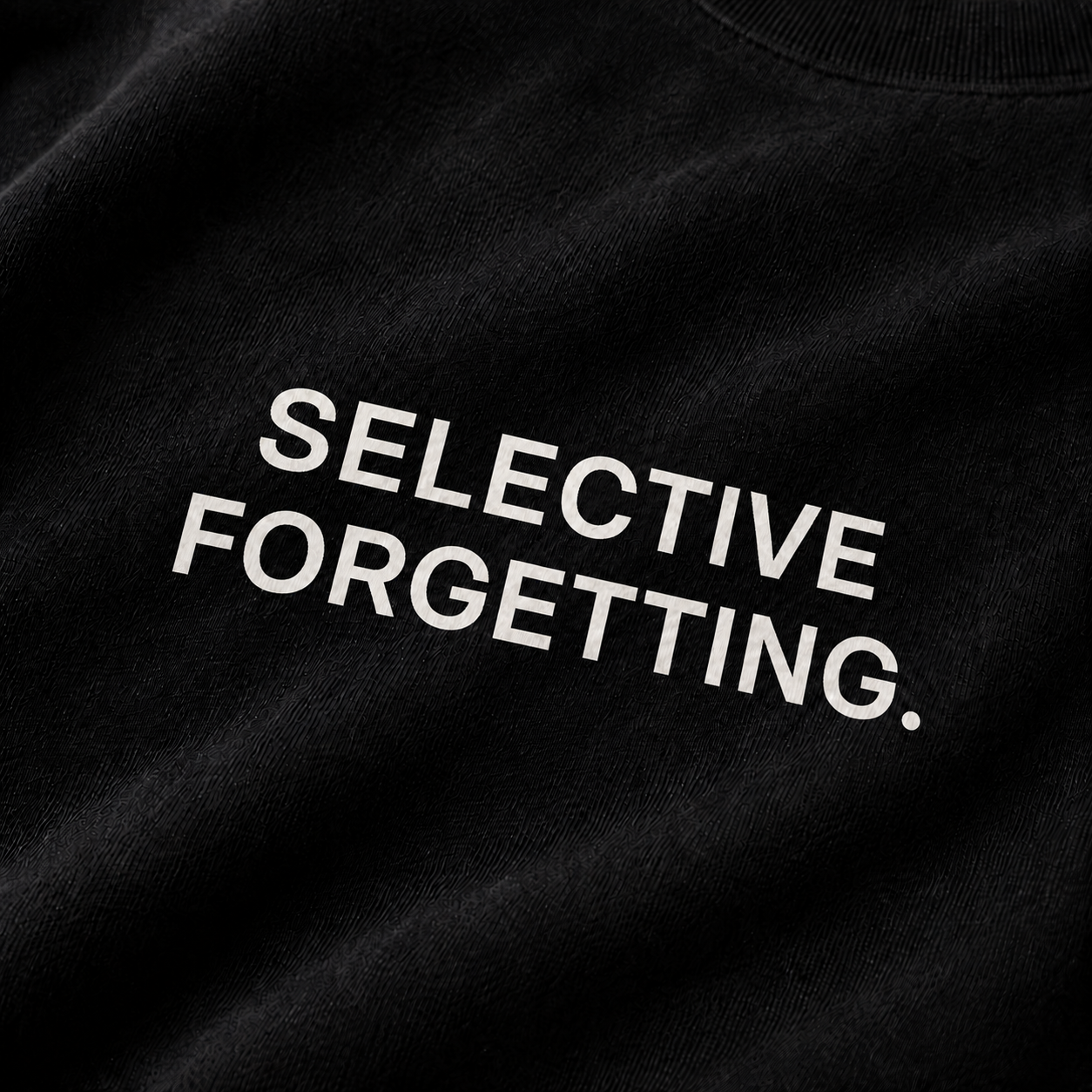 SELECTIVE FORGETTING. black oversized terry t-shirt by BYTWEAR - fabric and print detail