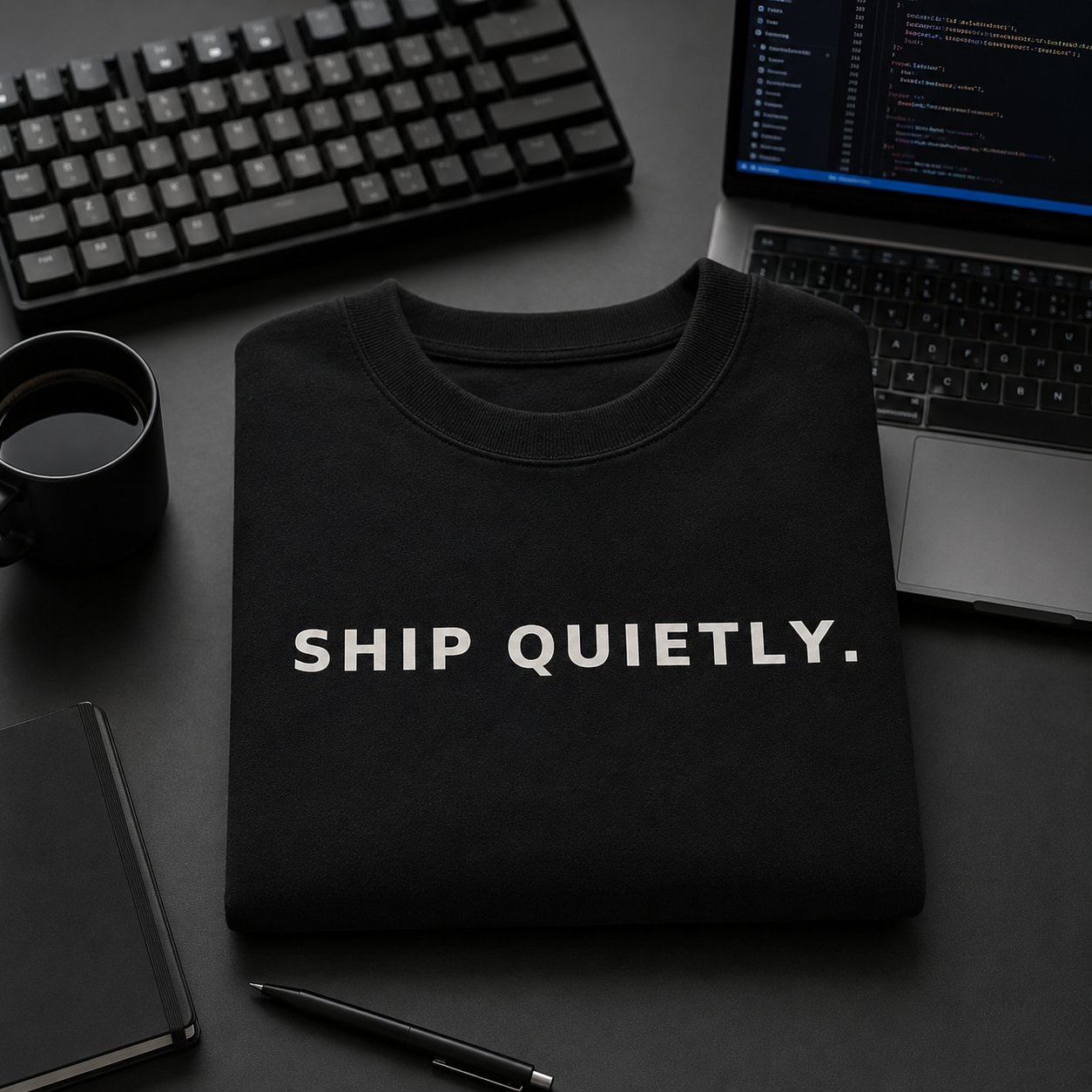 SHIP QUIETLY. black oversized terry t-shirt by BYTWEAR - worn by model