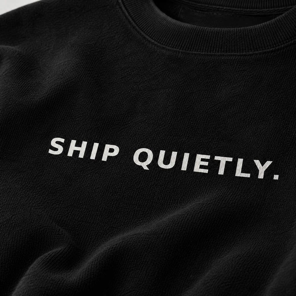 SHIP QUIETLY. black oversized terry t-shirt by BYTWEAR - fabric and print detail