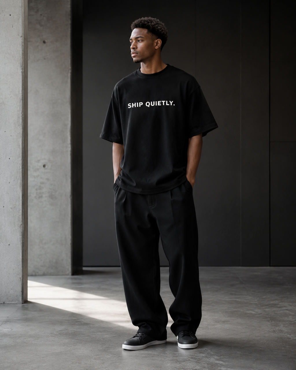 SHIP QUIETLY. black oversized terry t-shirt by BYTWEAR - product photo 7