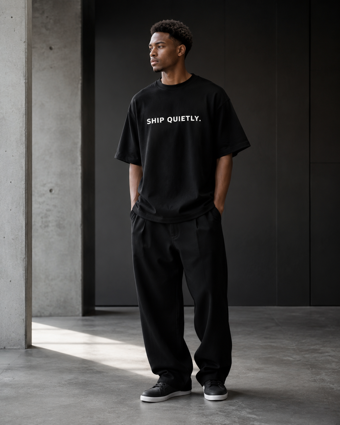 SHIP QUIETLY. black oversized terry t-shirt by BYTWEAR - product photo 7