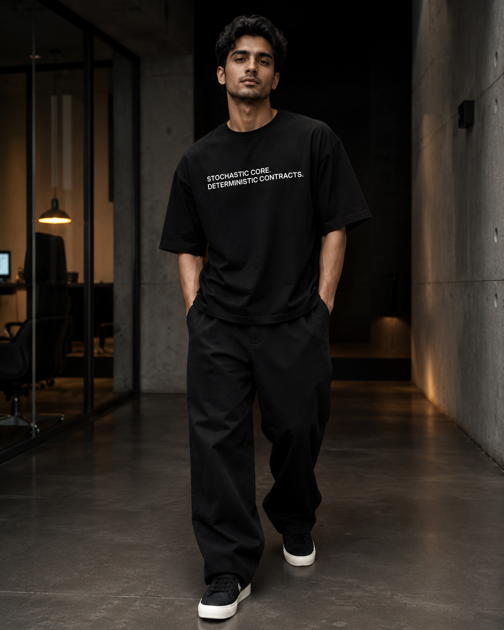 STOCHASTIC CORE. DETERMINISTIC CONTRACTS. black oversized terry t-shirt by BYTWEAR - product photo 7
