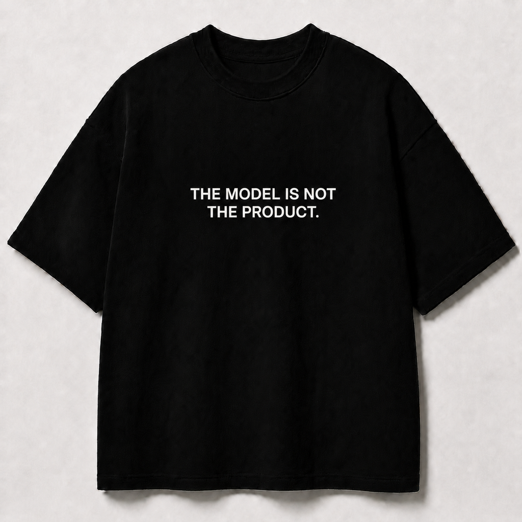THE MODEL IS NOT THE PRODUCT. black oversized terry t-shirt by BYTWEAR - front view