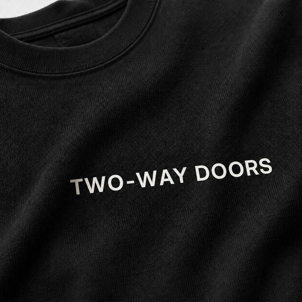 TWO-WAY DOORS black oversized terry t-shirt by BYTWEAR - fabric and print detail